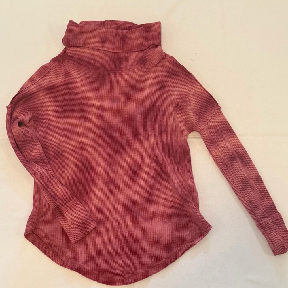 Maeve Anthropologie Womens Small Burgundy Tie Dye Waffle Knit Turtleneck Top